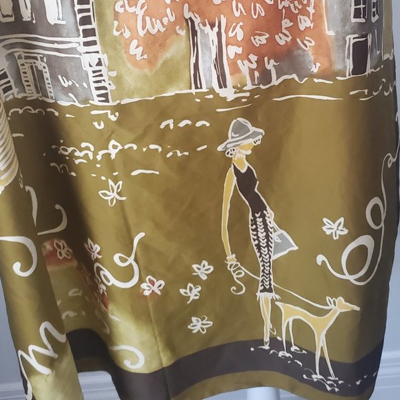 RARE * Vtg Italian City Scene Scarf City Scape Dogwalking Brown Hues Satiny Fees - Picture 1 of 9